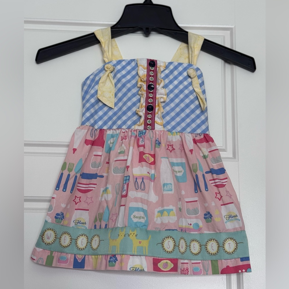 Matilda Jane Hello Lovely In the Kitchen Blue Check Apron Knot Top - Size 6
